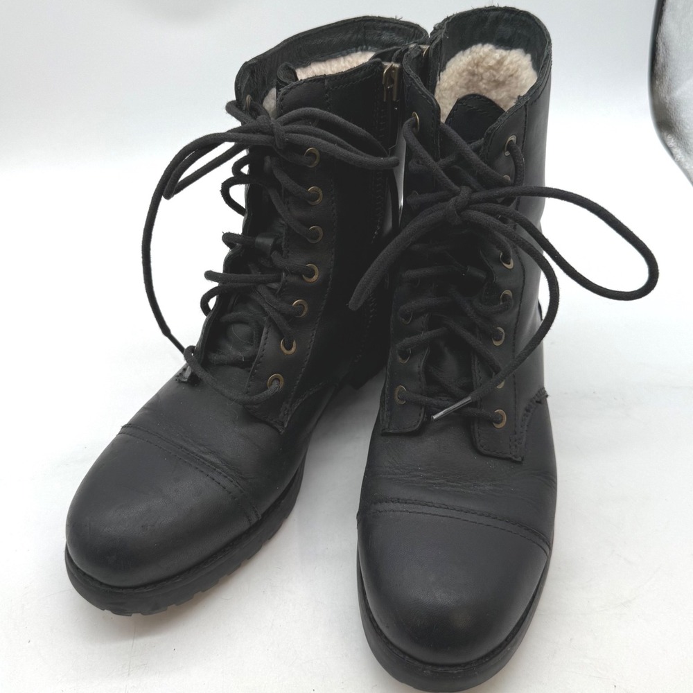 UGG Kesey Black Leather Lace Up Side Zip‎ Combat Boots 1019652 Womens 8.5